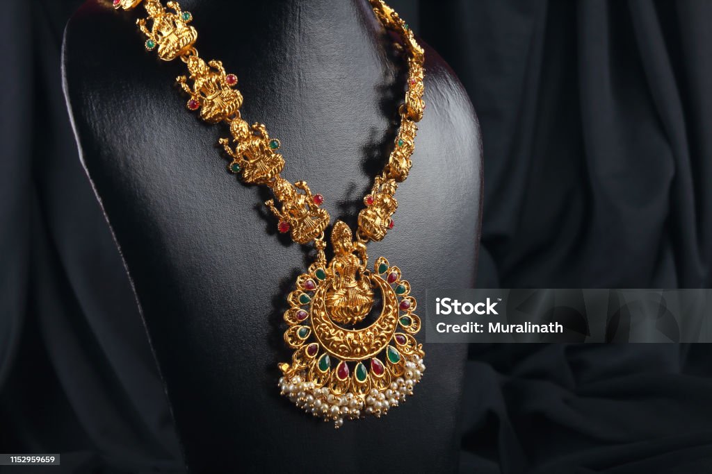 Indian Traditional Gold Necklace with Lakshmi Pendant