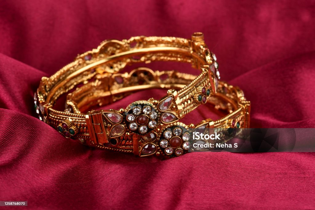 White Floral Design Antique Bangles