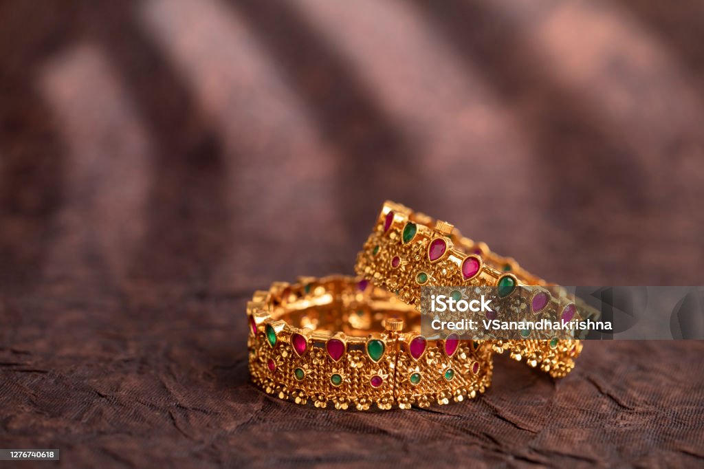 Pink and green Stonework floral design Antique bangles