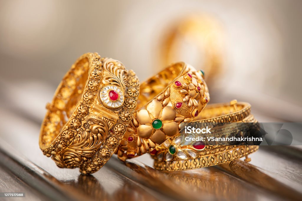 Stonework and cutwork floral design Antique bangles